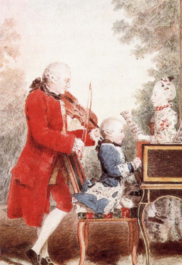 leopold mozart and his two talanted children, maria anna andwolfgbag